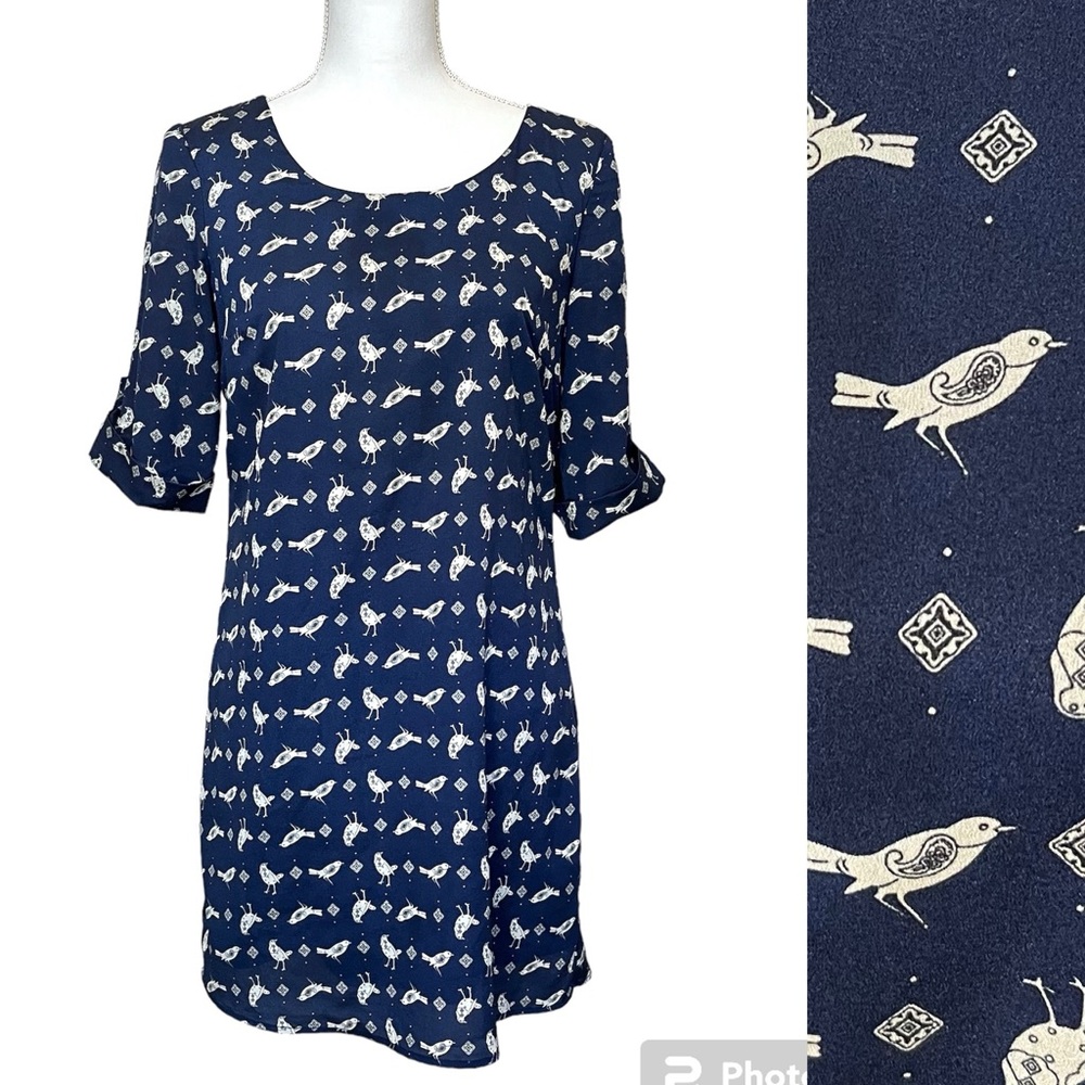 Lily Rose Bird Print 3/4 Sleeve Mini Dress